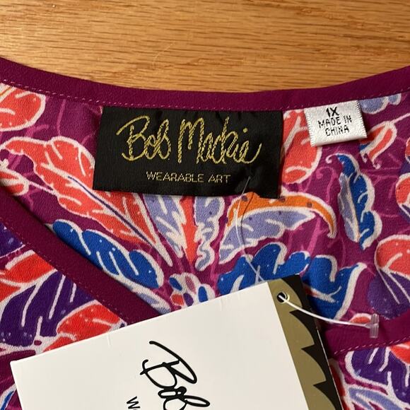 Bob Mackie floral semi sheer v neck blouse new with tag size 1X - Picture 4 of 7